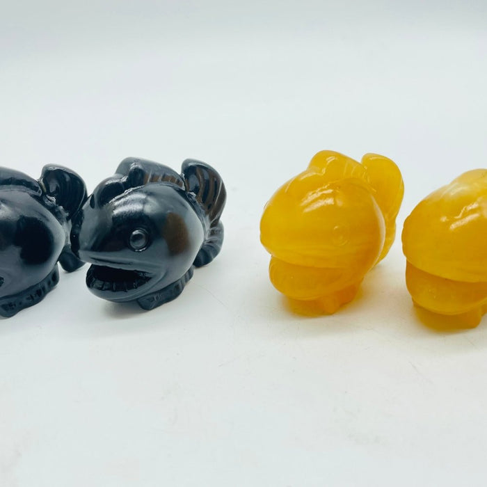 Piranha Carving Wholesale Obsidian & Yellow Calcite