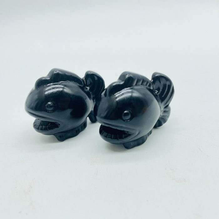 Piranha Carving Wholesale Obsidian & Yellow Calcite