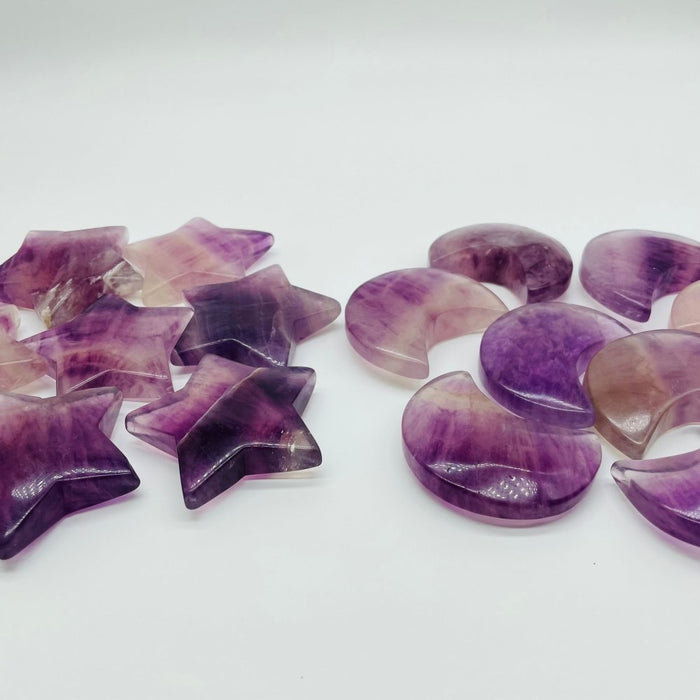 Purple Fluorite Star & Moon Carving Wholesale