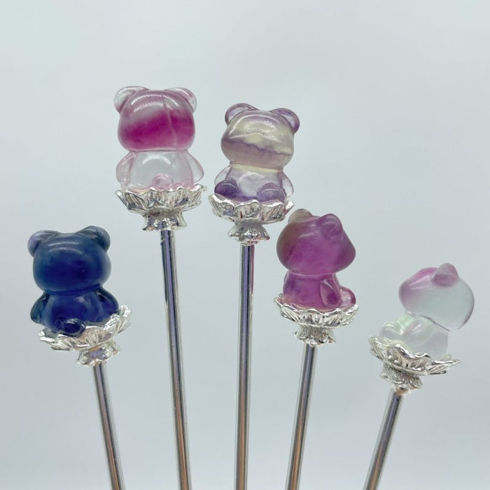 Rainbow Fluorite Animal Hairpin Carving Wholesale