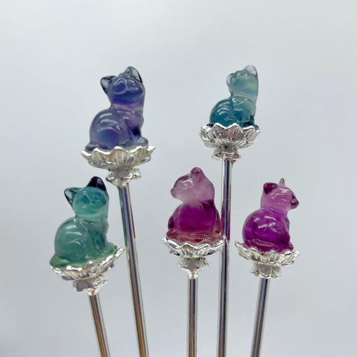 Rainbow Fluorite Animal Hairpin Carving Wholesale