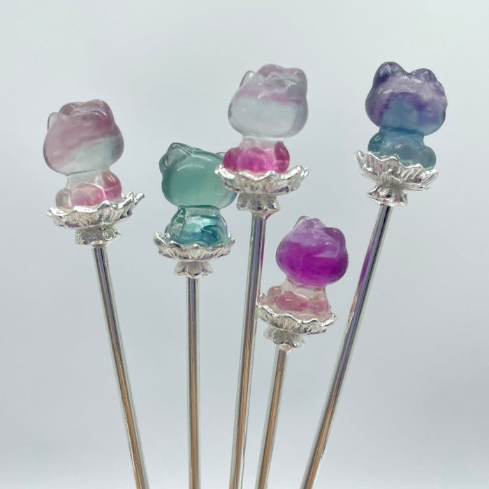 Rainbow Fluorite Animal Hairpin Carving Wholesale