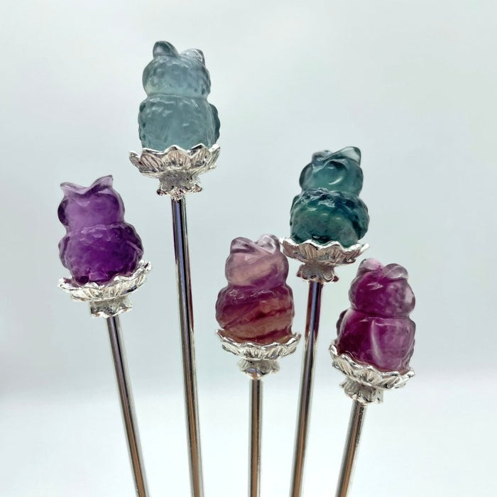Rainbow Fluorite Animal Hairpin Carving Wholesale
