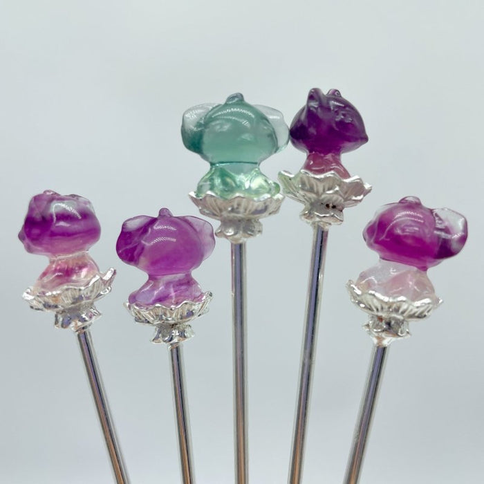 Rainbow Fluorite Animal Hairpin Carving Wholesale