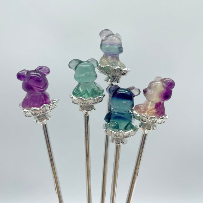 Rainbow Fluorite Animal Hairpin Carving Wholesale