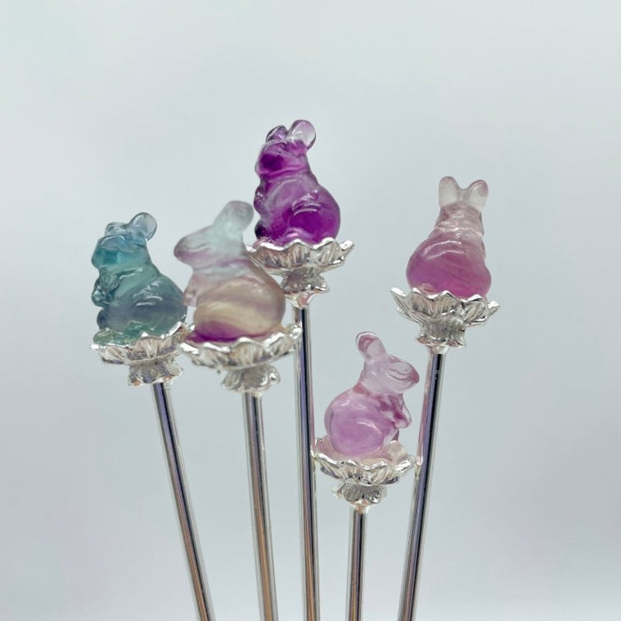 Rainbow Fluorite Animal Hairpin Carving Wholesale