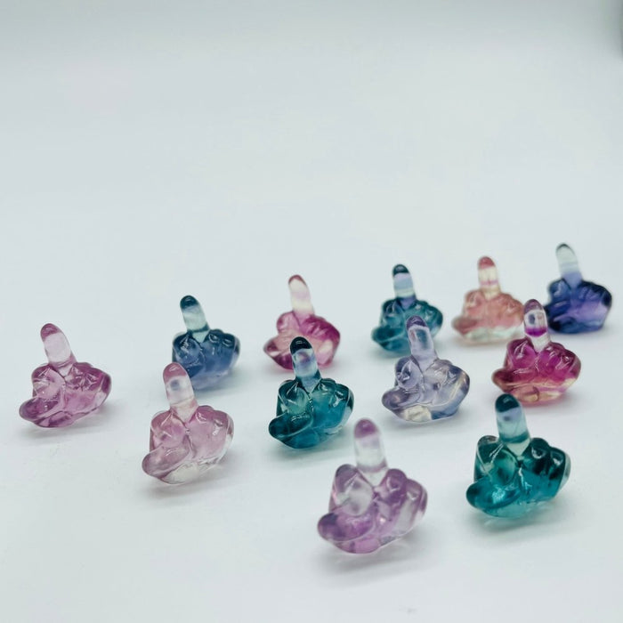 Rainbow Fluorite Carving Middle Finger Statue Wholesale