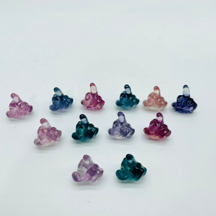 Rainbow Fluorite Carving Middle Finger Statue Wholesale
