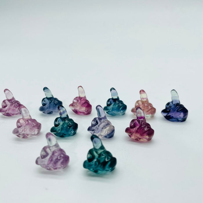 Rainbow Fluorite Carving Middle Finger Statue Wholesale