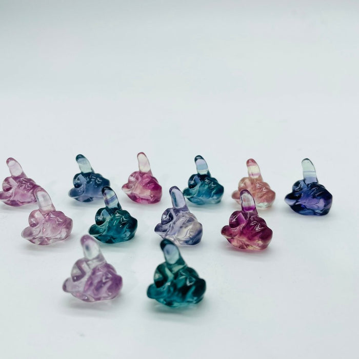 Rainbow Fluorite Carving Middle Finger Statue Wholesale