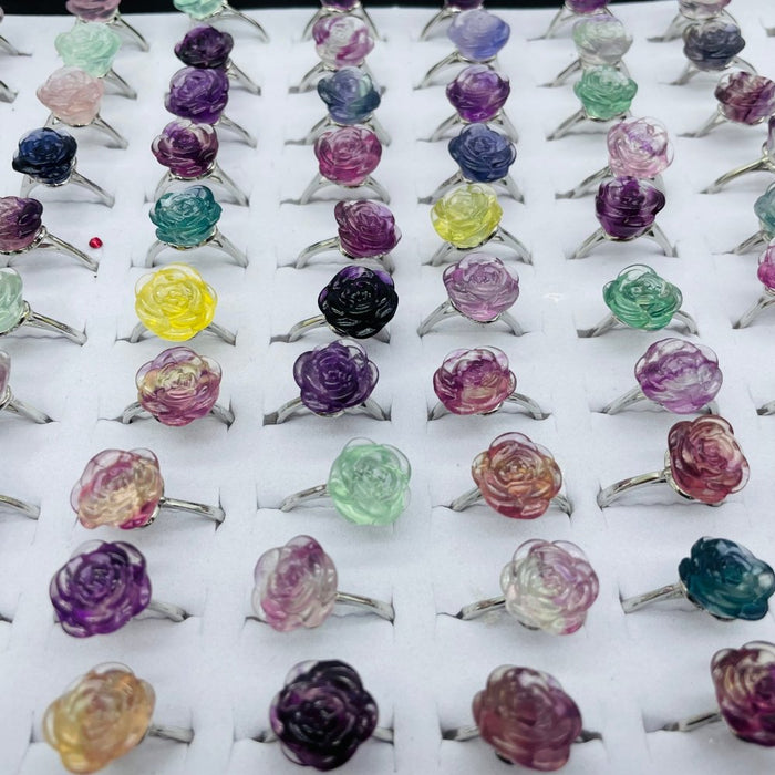 Rainbow Fluorite Flower Ring Wholesale
