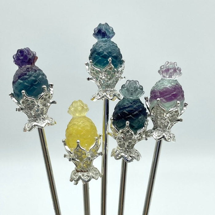 Rainbow Fluorite Fruit Hairpin Carving Wholesale