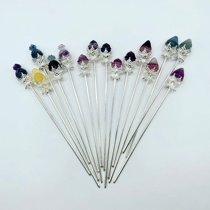Rainbow Fluorite Fruit Hairpin Carving Wholesale