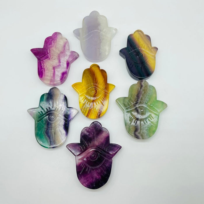 Rainbow Fluorite Hamsa Hand Evil Eye Carving Wholesale