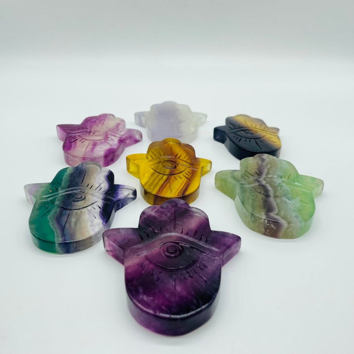 Rainbow Fluorite Hamsa Hand Evil Eye Carving Wholesale