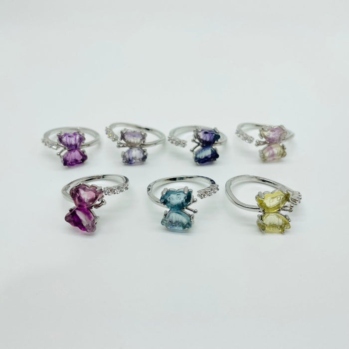 Rainbow Fluorite Mini Butterfly Ring Wholesale