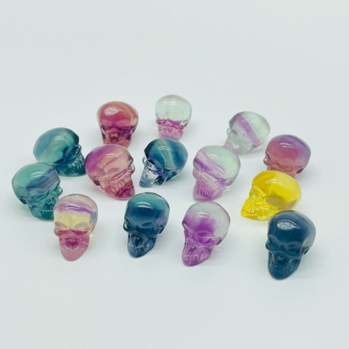 Rainbow Fluorite Mini Halloween Skull Carving Wholesale