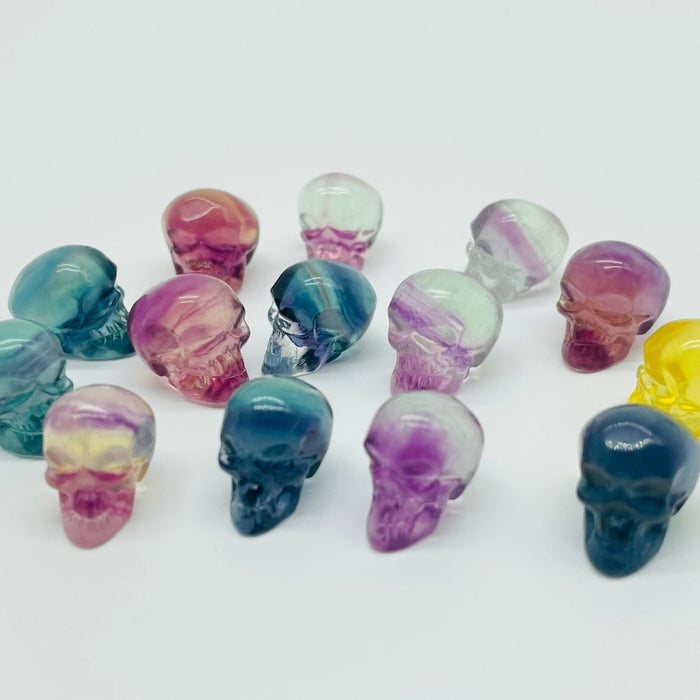Rainbow Fluorite Mini Halloween Skull Carving Wholesale