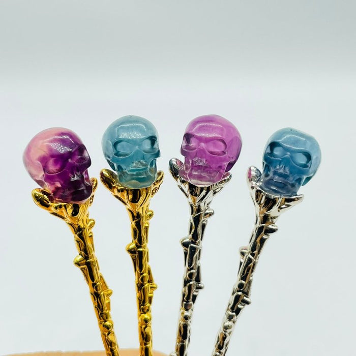 Rainbow Fluorite Skull Coffee Spoon Carving Wholesale