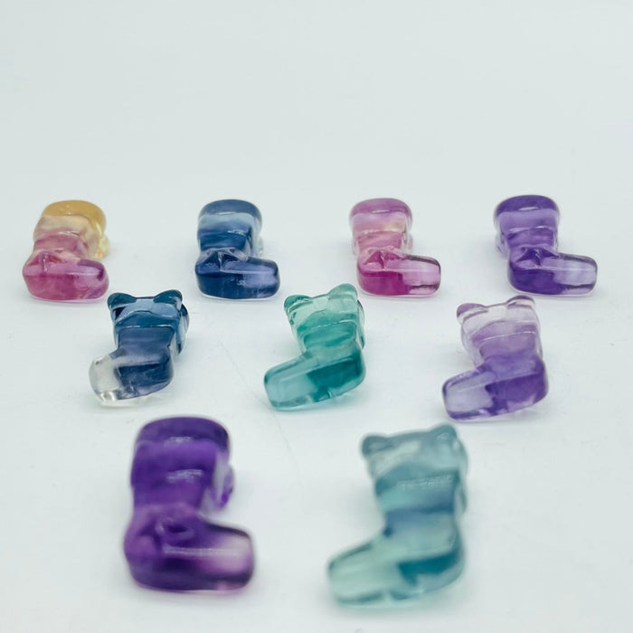 Rainbow Fluorite Sock Christmas Boots Carving Wholesale