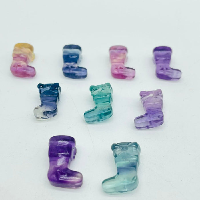 Rainbow Fluorite Sock Christmas Boots Carving Wholesale