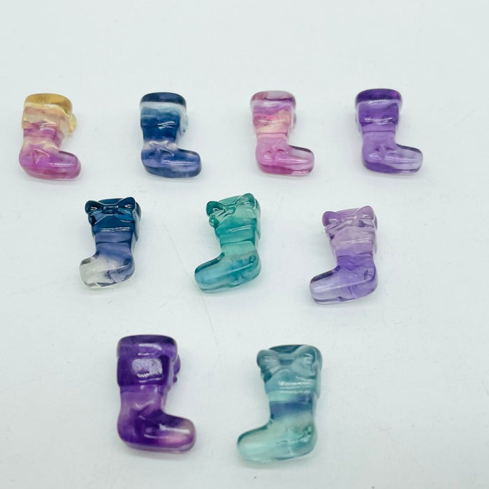 Rainbow Fluorite Sock Christmas Boots Carving Wholesale