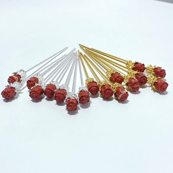 Red Jasper Hairpin Flower Carving Wholesale