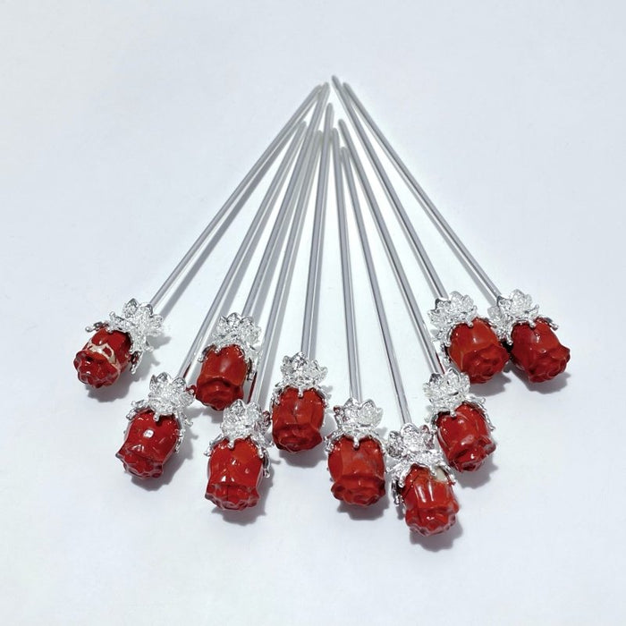Red Jasper Hairpin Flower Carving Wholesale