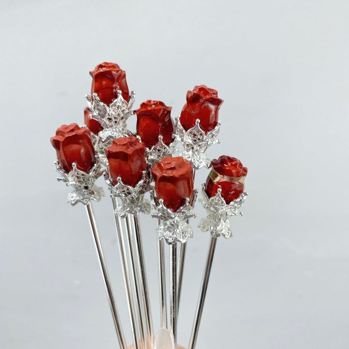 Red Jasper Hairpin Flower Carving Wholesale