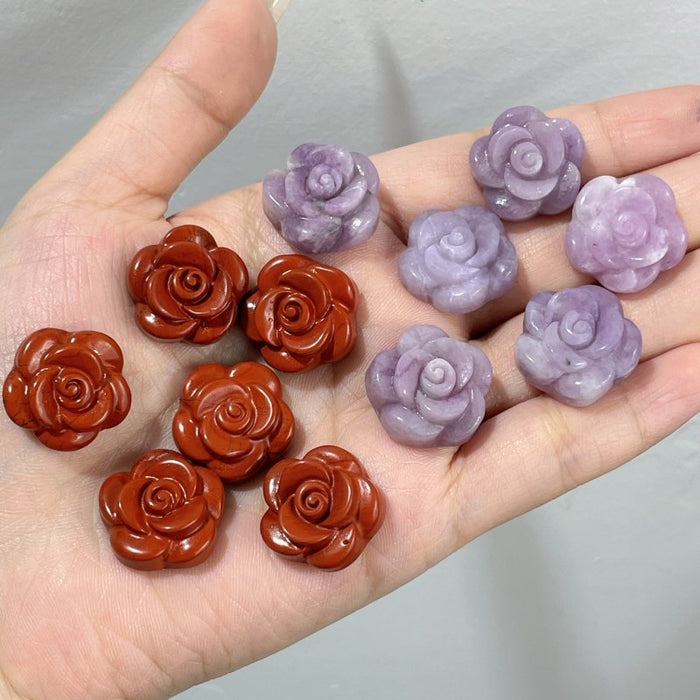 Rose Flower Carving Red Jasper and Lepidolite