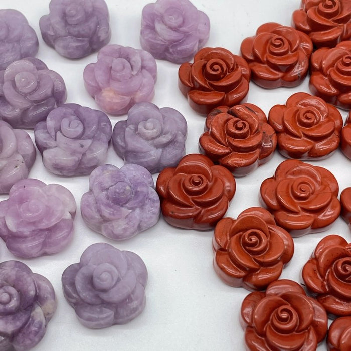 Rose Flower Carving Red Jasper and Lepidolite