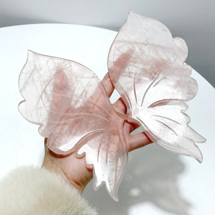 Rose Quartz Butterfly Carving With Stand