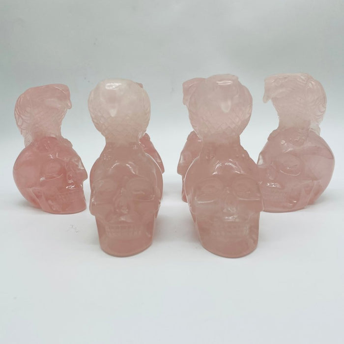 Rose Quartz Eagle Bird Skull Carving Wholesale