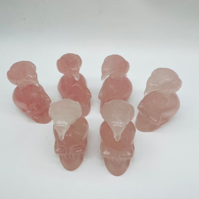 Rose Quartz Eagle Bird Skull Carving Wholesale