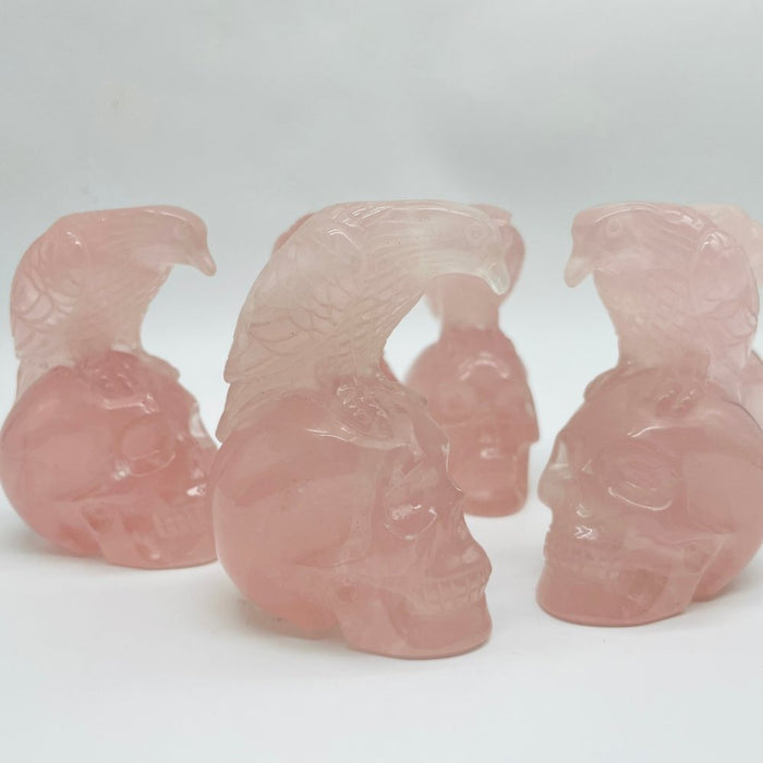 Rose Quartz Eagle Bird Skull Carving Wholesale