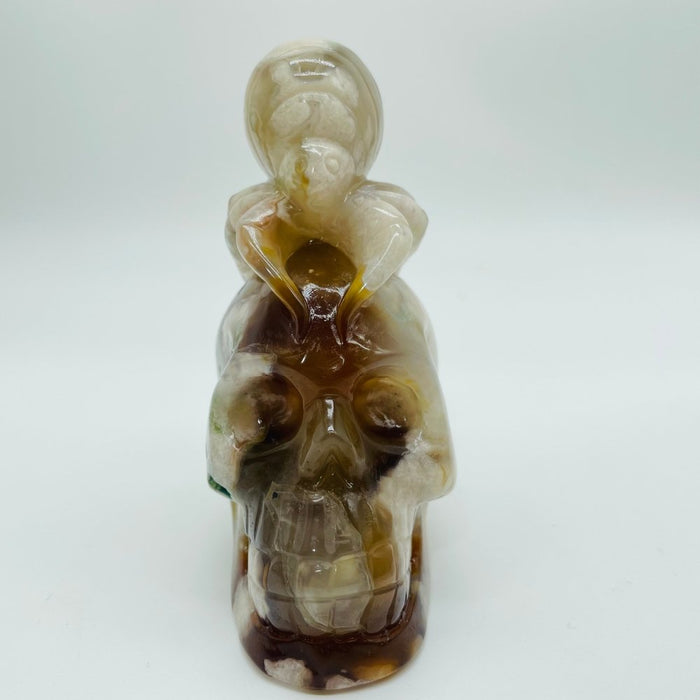 Sakura Flower Agate Beetle Skull Carving