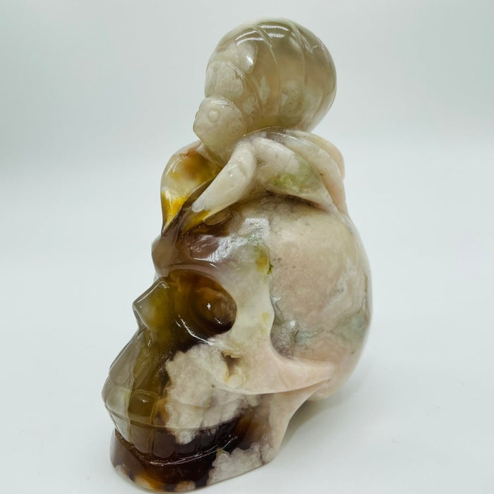 Sakura Flower Agate Beetle Skull Carving