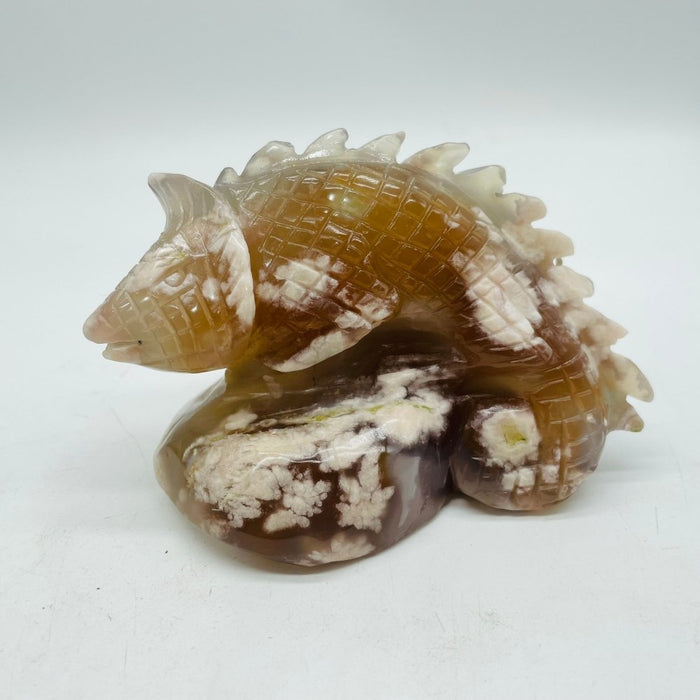 Sakura Flower Agate Chameleon Lizard Carving