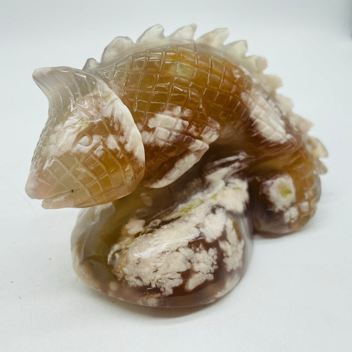Sakura Flower Agate Chameleon Lizard Carving