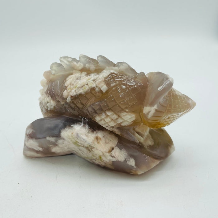 Sakura Flower Agate Chameleon Lizard Carving