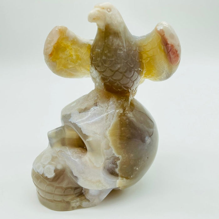 Sakura Flower Agate Eagle Skull Carving