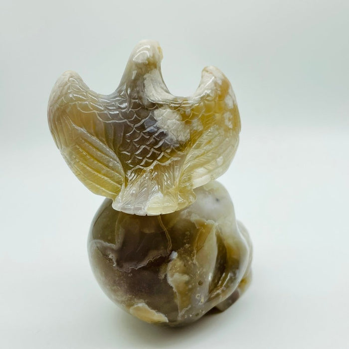 Sakura Flower Agate Eagle Skull Carving