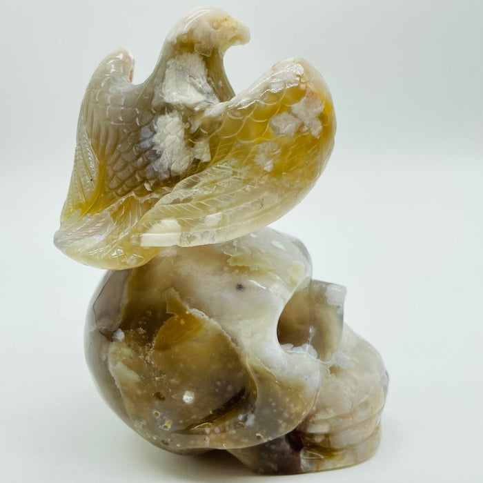 Sakura Flower Agate Eagle Skull Carving