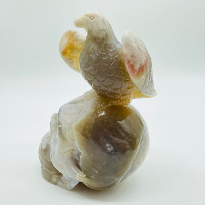 Sakura Flower Agate Eagle Skull Carving