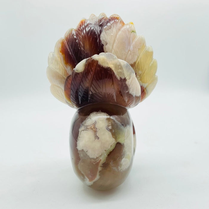 Sakura Flower Agate Maya Feather Skull Carving