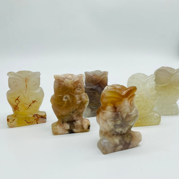Sakura Flower Agate Owl Carving Wholesale