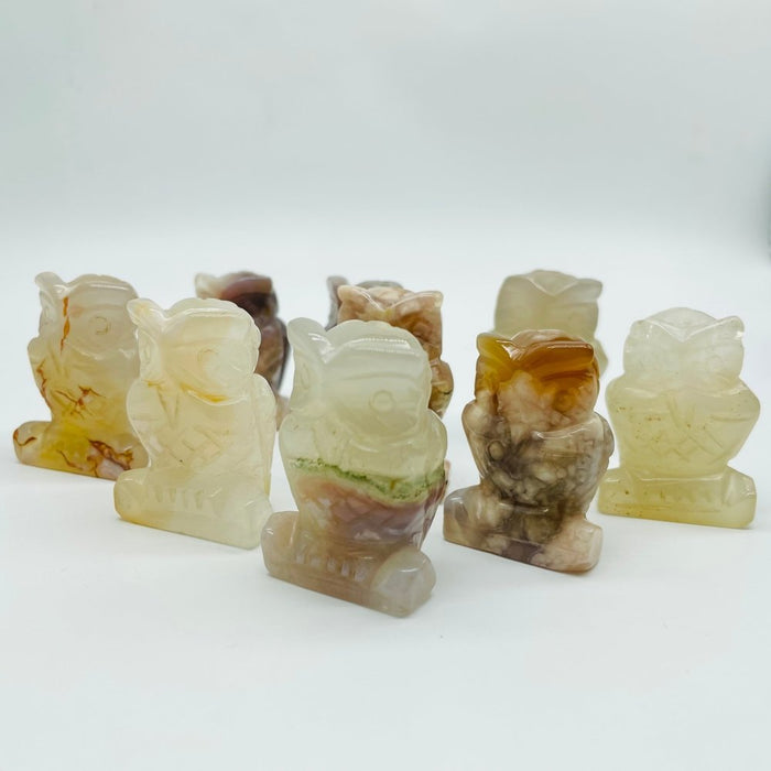 Sakura Flower Agate Owl Carving Wholesale
