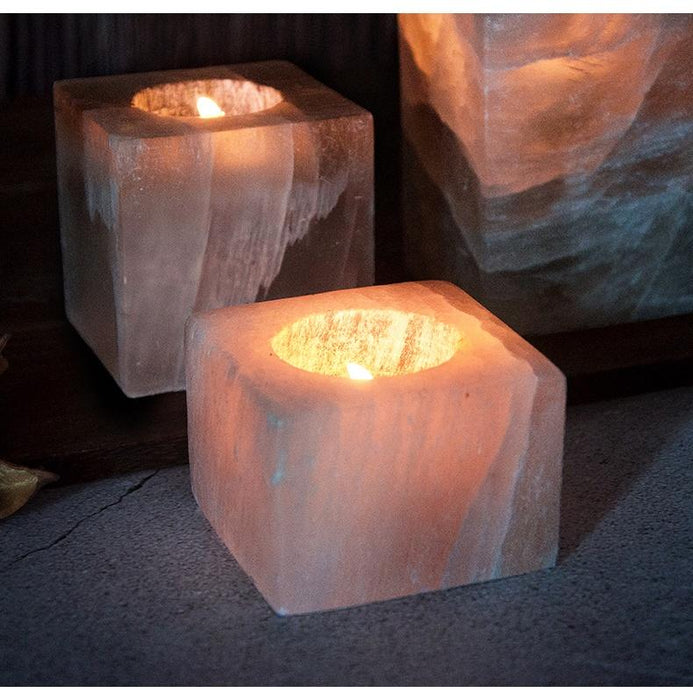 Selenite Square Crystal Candle Holder