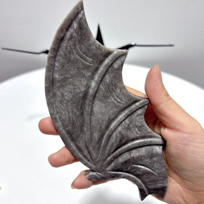 Silver Sheen Obsidian Bat Wing With Stand