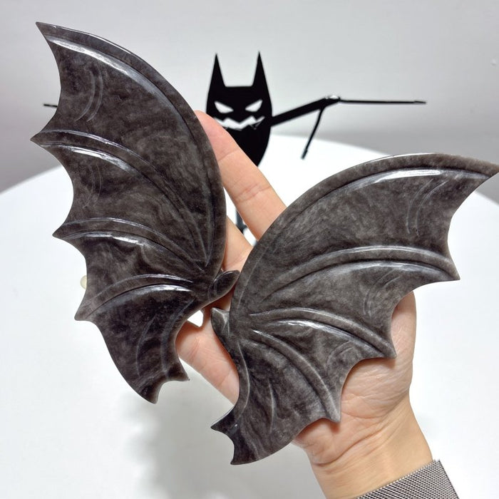 Silver Sheen Obsidian Bat Wing With Stand
